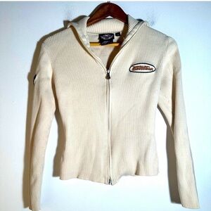 Vintage Harley - Davidson Cream Zip-Up Ribbed Jacket